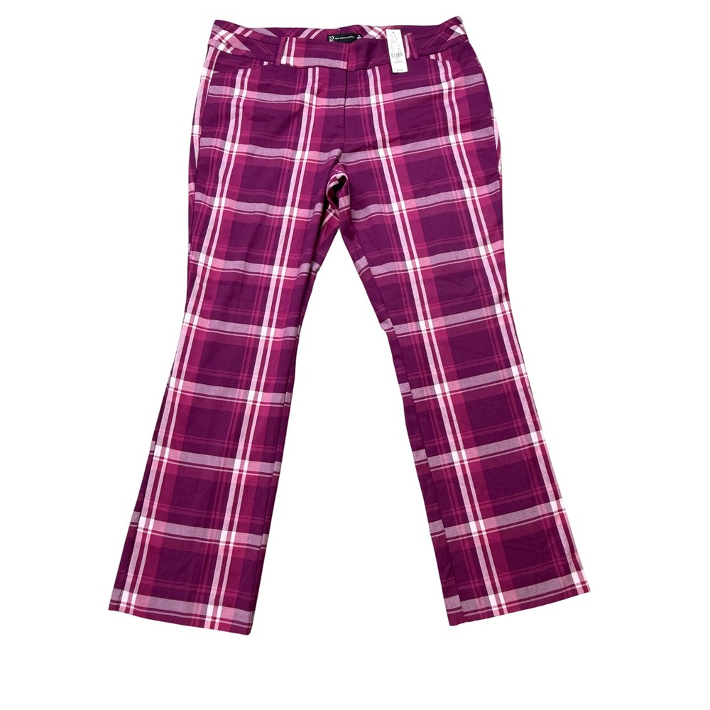 New York & Company Dress Pants Womens 18 Purple NWT Plaid Bootcut Trousers